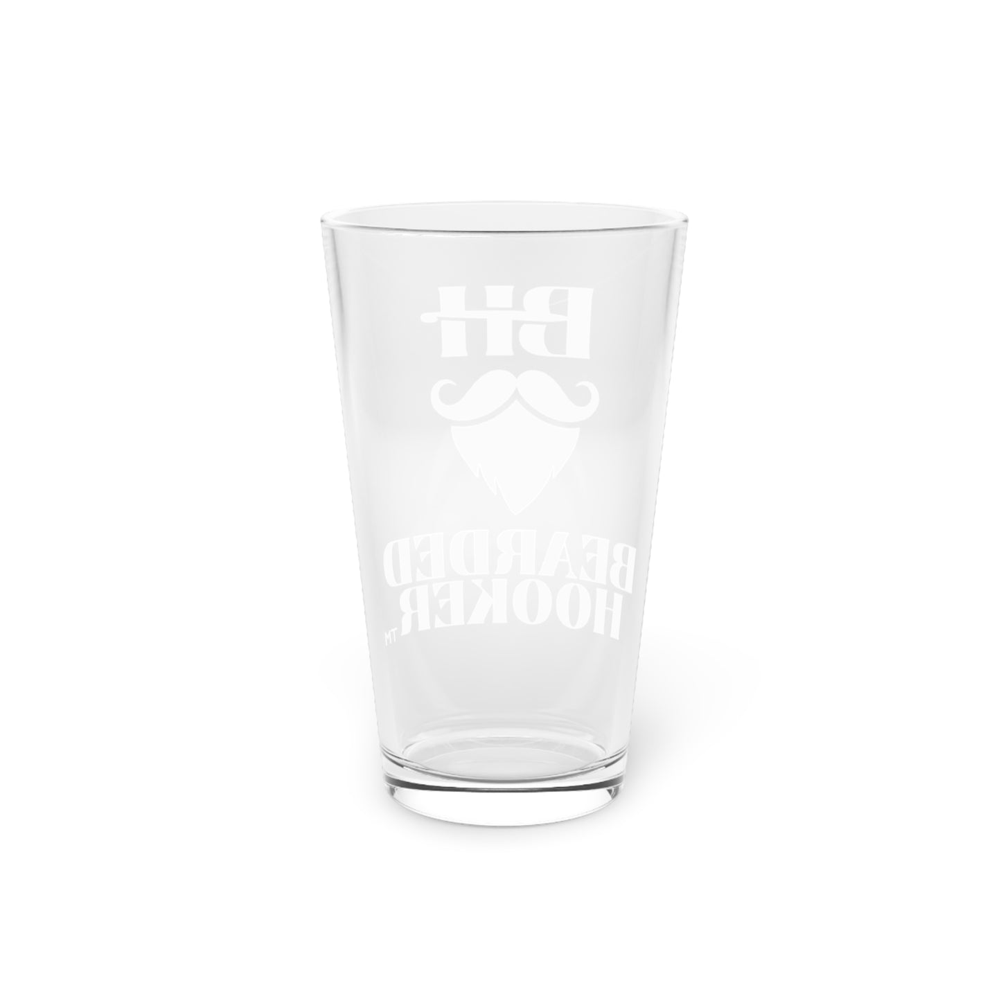 Bearded Hooker Pint Glass — 16oz Beer Glass with Beard & Mustache Logo