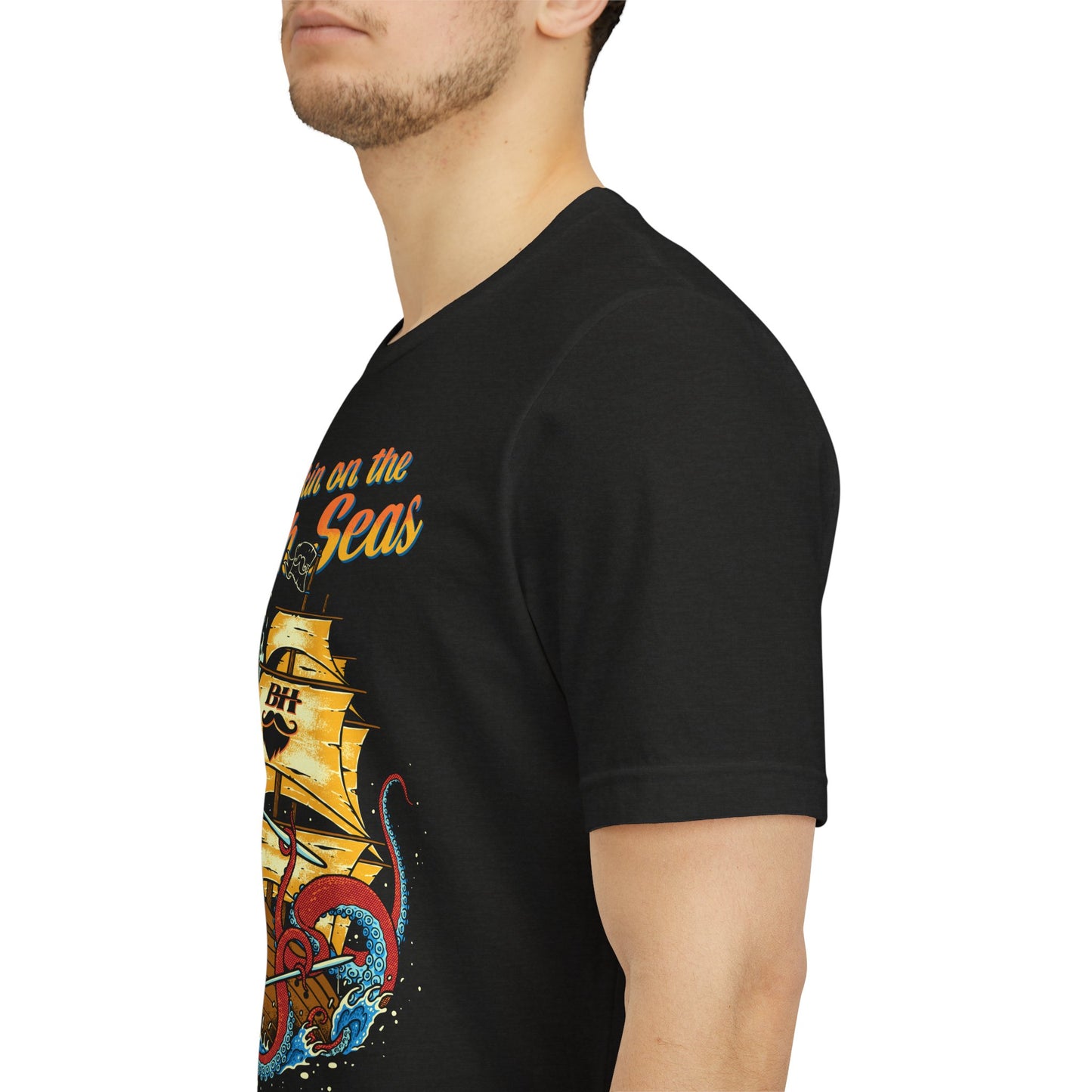 Hookin' on the High Seas T-Shirt — Retro Pirate Ship & Kraken Fishing Tee