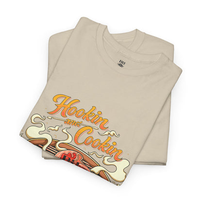 Grillmaster BBQ T‑Shirt — "Hookin' & Cookin'" Vintage Barbecue Graphic Tee