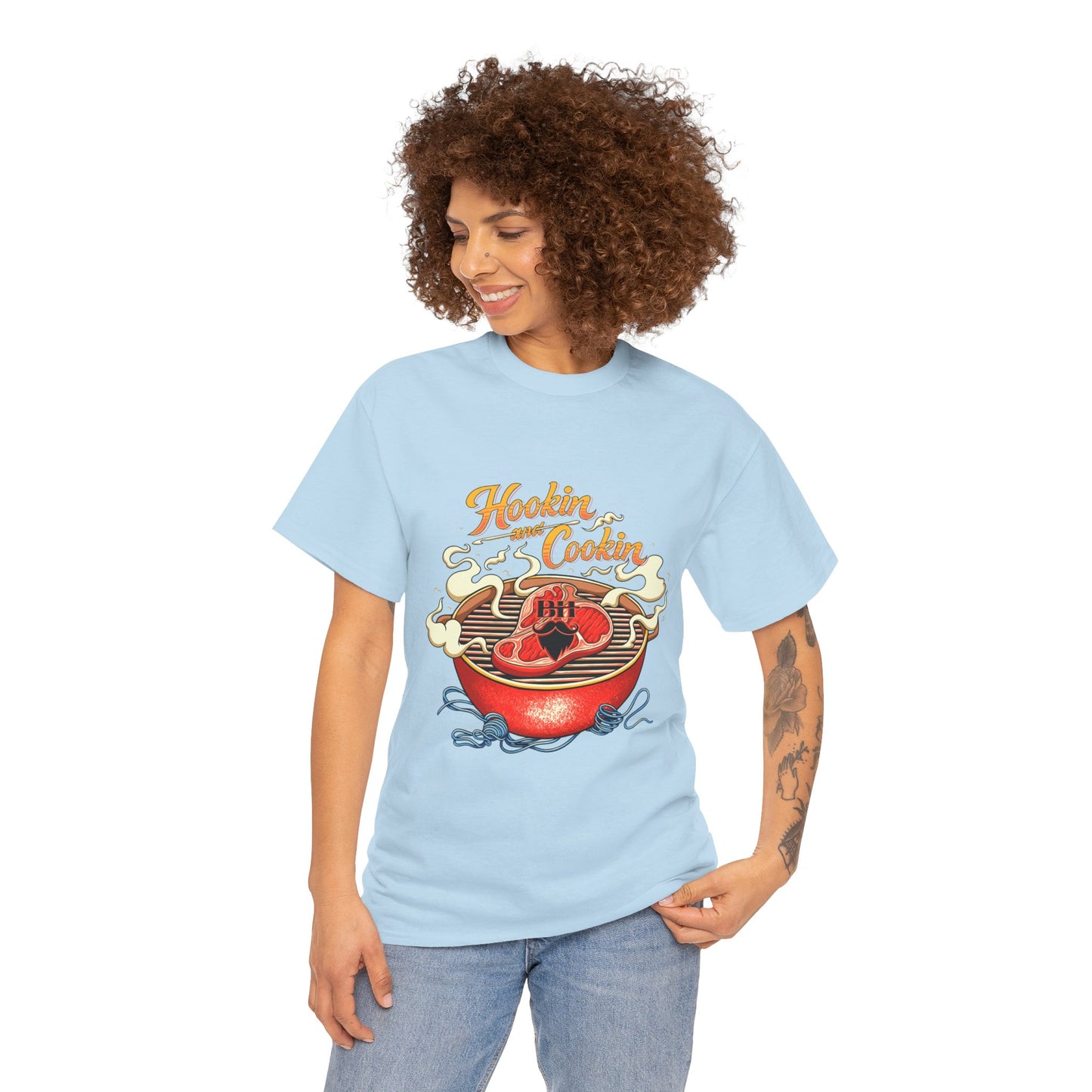 Grillmaster BBQ T‑Shirt — "Hookin' & Cookin'" Vintage Barbecue Graphic Tee
