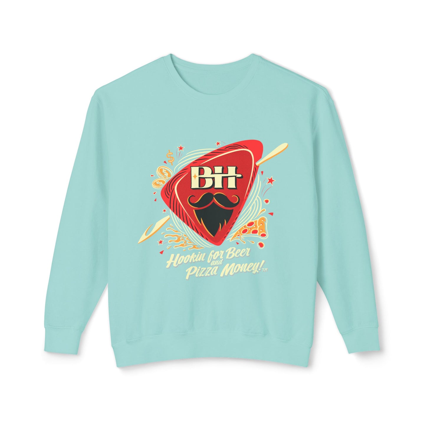 Pizza & Beer Crewneck Sweatshirt — "Hookin' for Beer Pizza Money!"