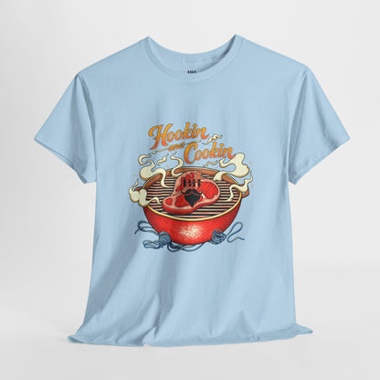 Grillmaster BBQ T‑Shirt — "Hookin' & Cookin'" Vintage Barbecue Graphic Tee