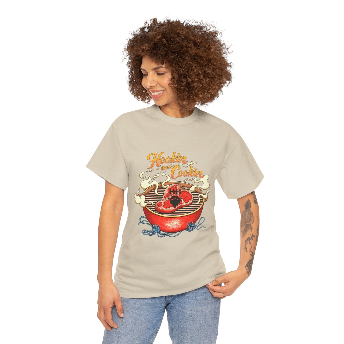 Grillmaster BBQ T‑Shirt — "Hookin' & Cookin'" Vintage Barbecue Graphic Tee