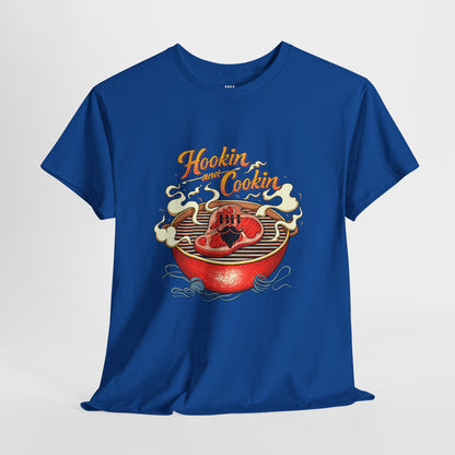 Grillmaster BBQ T‑Shirt — "Hookin' & Cookin'" Vintage Barbecue Graphic Tee