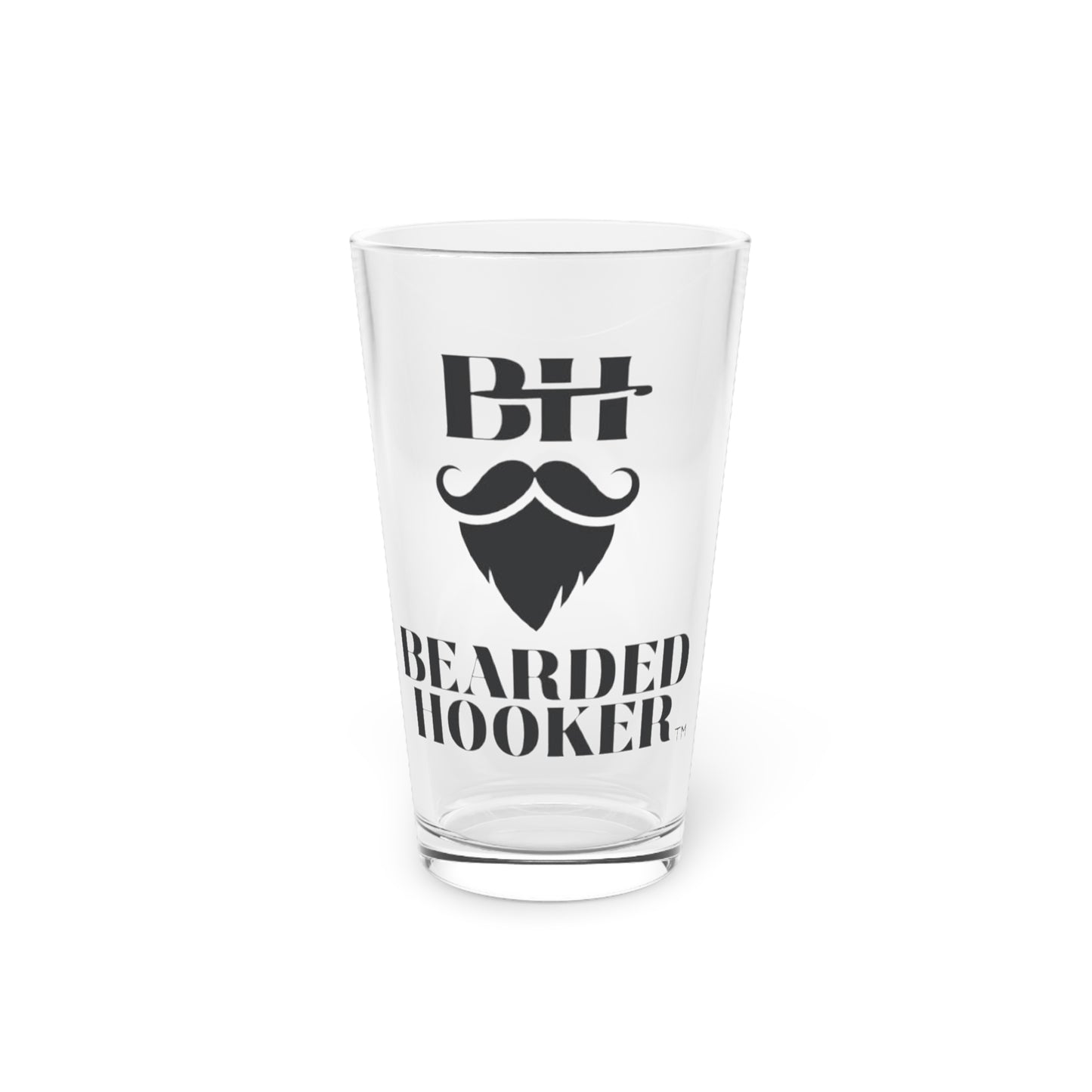 Bearded Hooker Pint Glass — 16oz Beer Glass with Beard & Mustache Logo