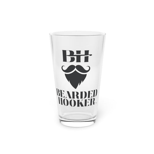 Bearded Hooker Pint Glass — 16oz Beer Glass with Beard & Mustache Logo