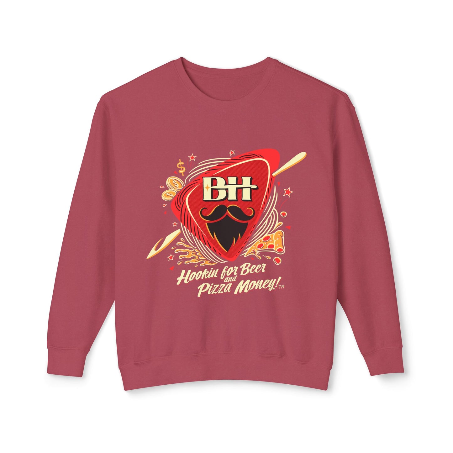 Pizza & Beer Crewneck Sweatshirt — "Hookin' for Beer Pizza Money!"