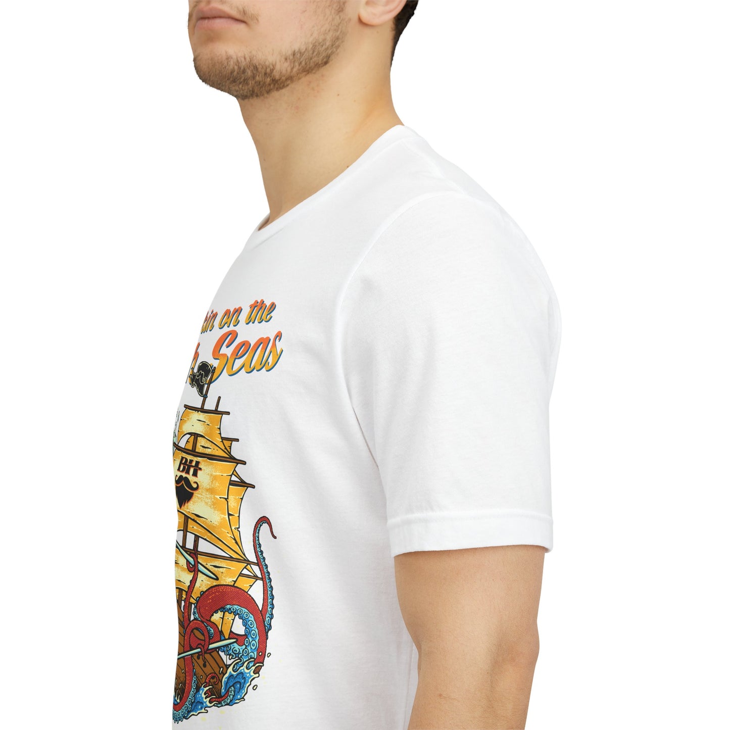 Hookin' on the High Seas T-Shirt — Retro Pirate Ship & Kraken Fishing Tee