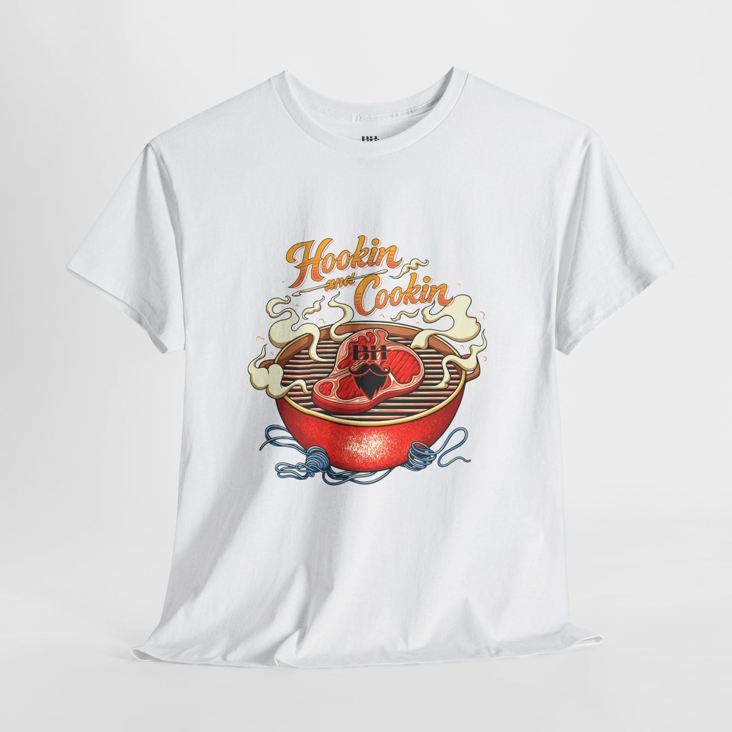 Grillmaster BBQ T‑Shirt — "Hookin' & Cookin'" Vintage Barbecue Graphic Tee