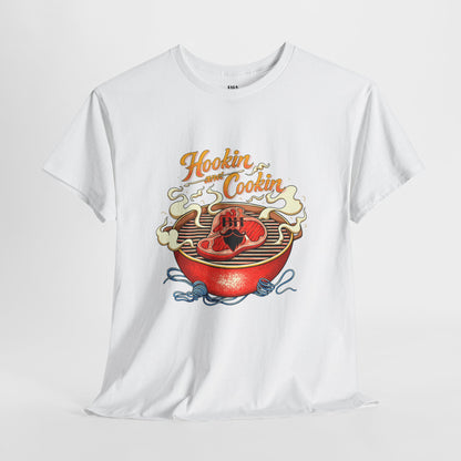 Grillmaster BBQ T‑Shirt — "Hookin' & Cookin'" Vintage Barbecue Graphic Tee