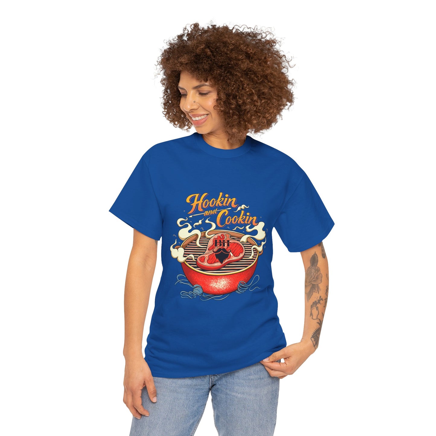 Grillmaster BBQ T‑Shirt — "Hookin' & Cookin'" Vintage Barbecue Graphic Tee