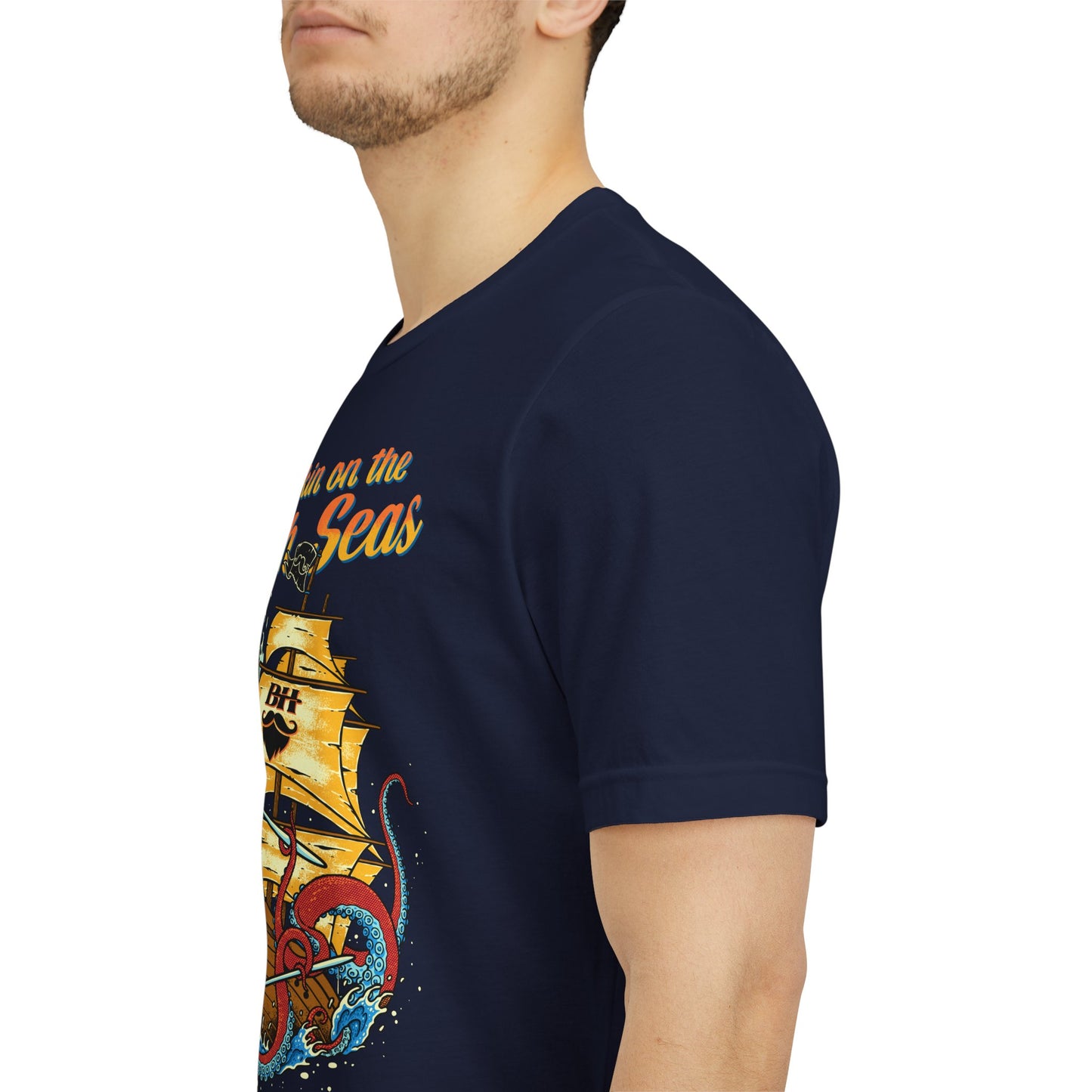 Hookin' on the High Seas T-Shirt — Retro Pirate Ship & Kraken Fishing Tee