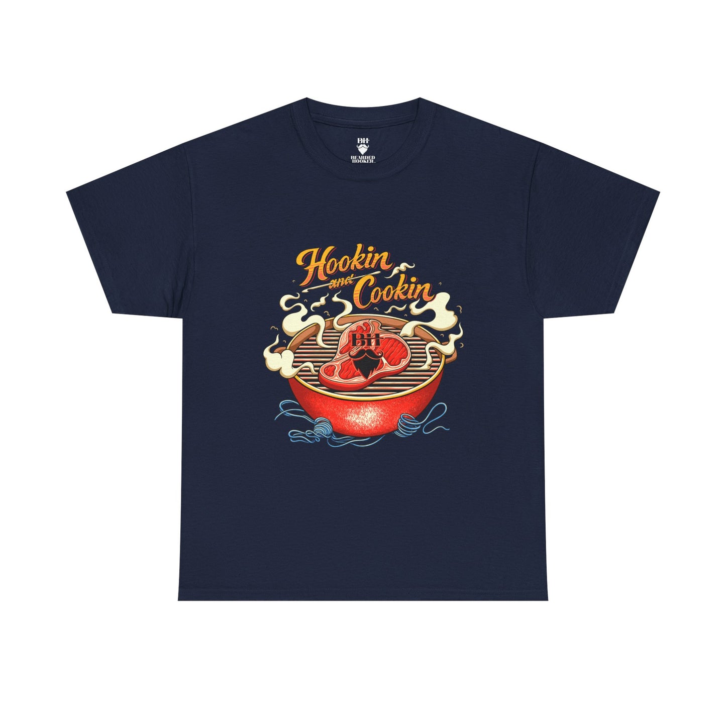Grillmaster BBQ T‑Shirt — "Hookin' & Cookin'" Vintage Barbecue Graphic Tee