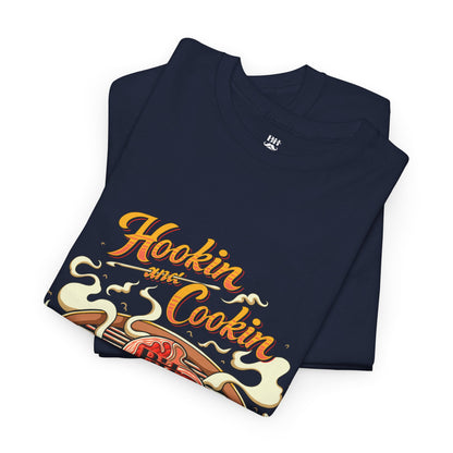 Grillmaster BBQ T‑Shirt — "Hookin' & Cookin'" Vintage Barbecue Graphic Tee