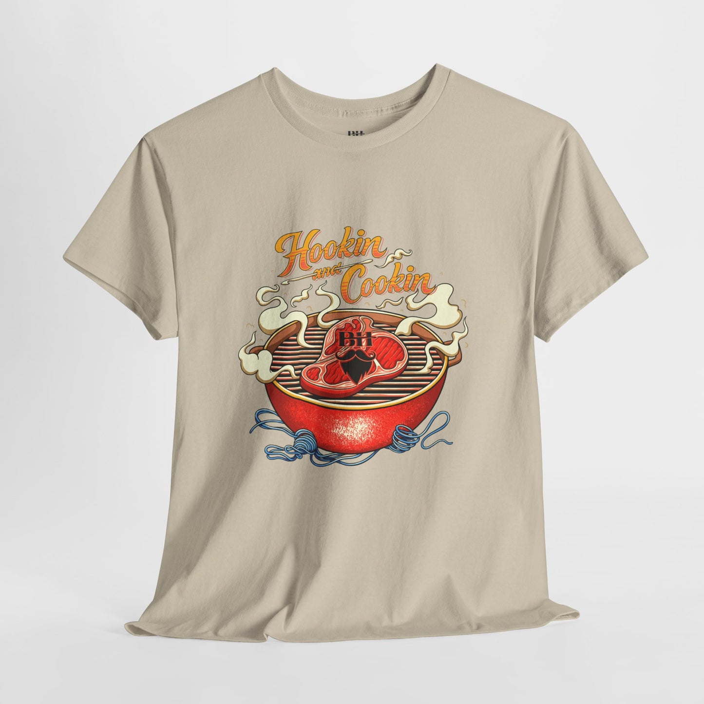 Grillmaster BBQ T‑Shirt — "Hookin' & Cookin'" Vintage Barbecue Graphic Tee