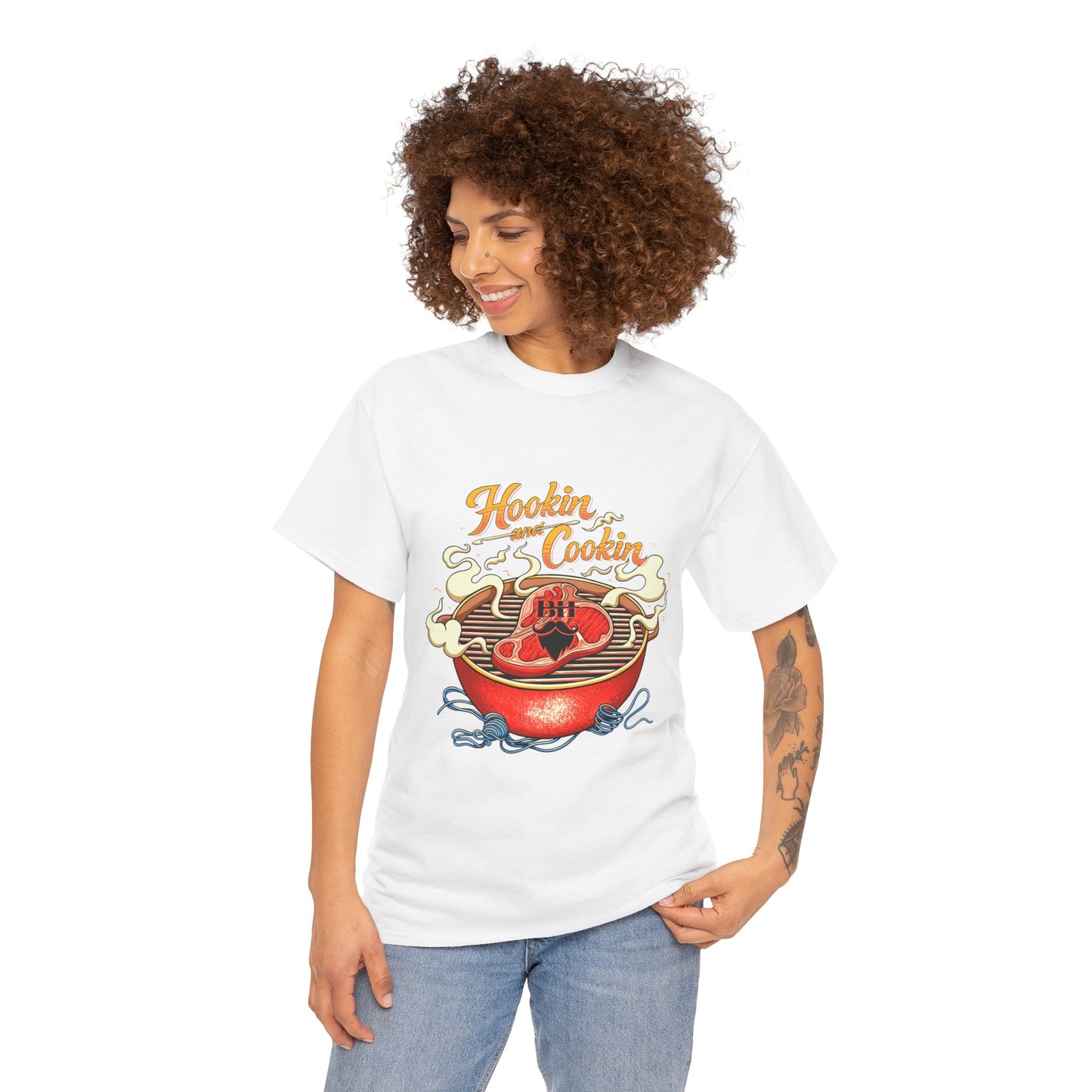 Grillmaster BBQ T‑Shirt — "Hookin' & Cookin'" Vintage Barbecue Graphic Tee