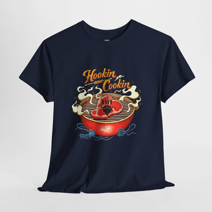 Grillmaster BBQ T‑Shirt — "Hookin' & Cookin'" Vintage Barbecue Graphic Tee
