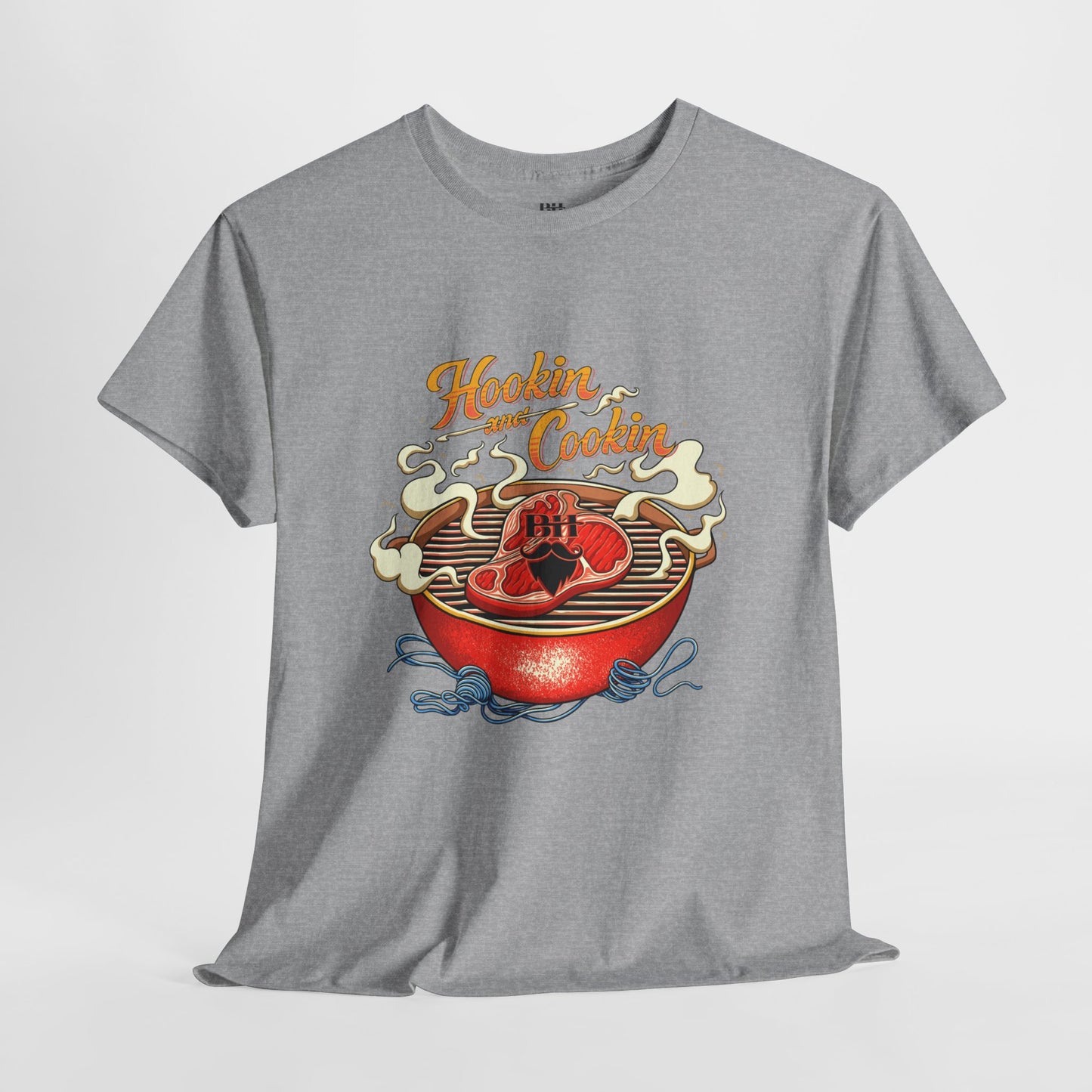 Grillmaster BBQ T‑Shirt — "Hookin' & Cookin'" Vintage Barbecue Graphic Tee