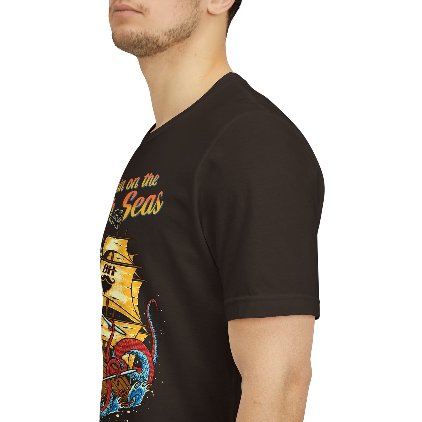 Hookin' on the High Seas T-Shirt — Retro Pirate Ship & Kraken Fishing Tee