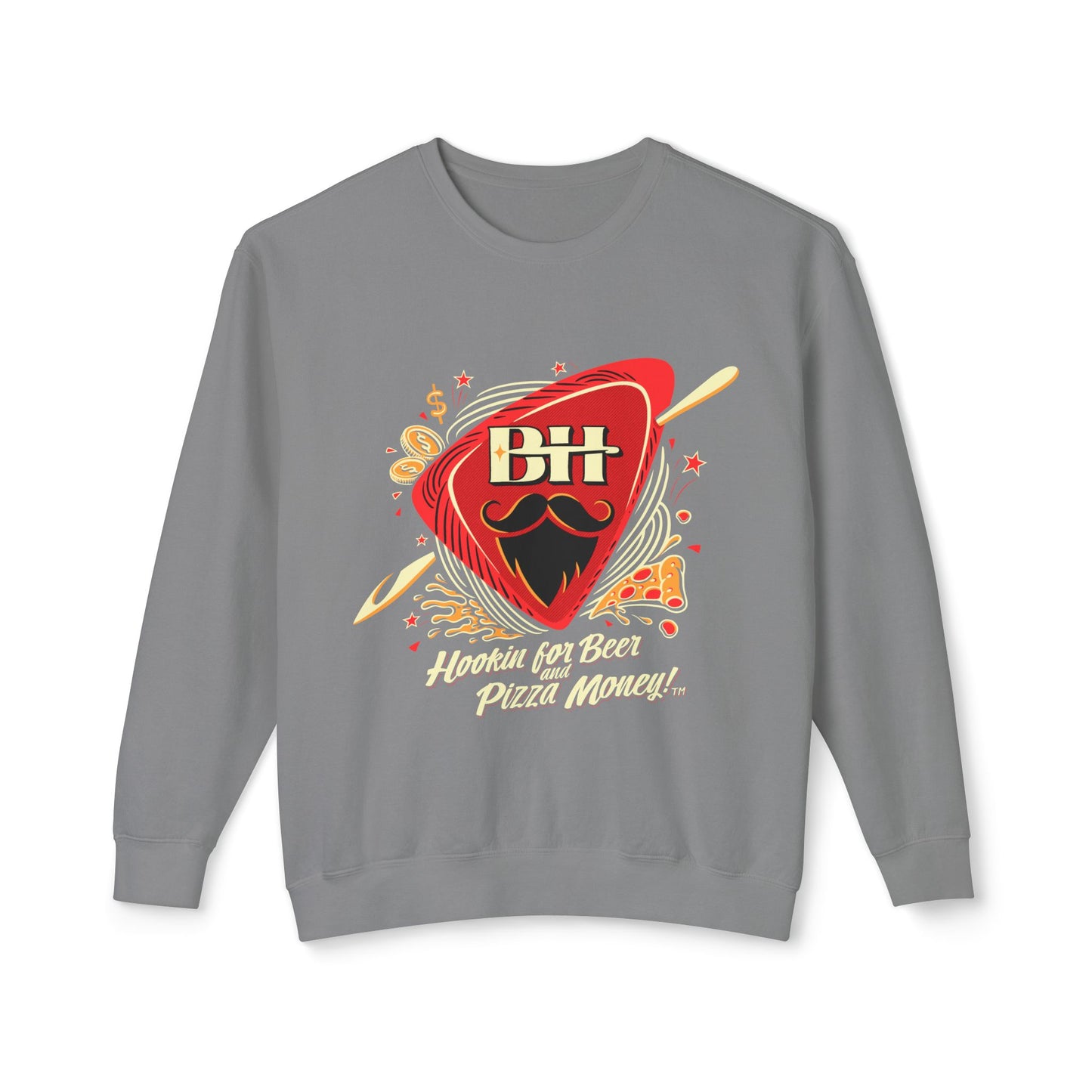 Pizza & Beer Crewneck Sweatshirt — "Hookin' for Beer Pizza Money!"
