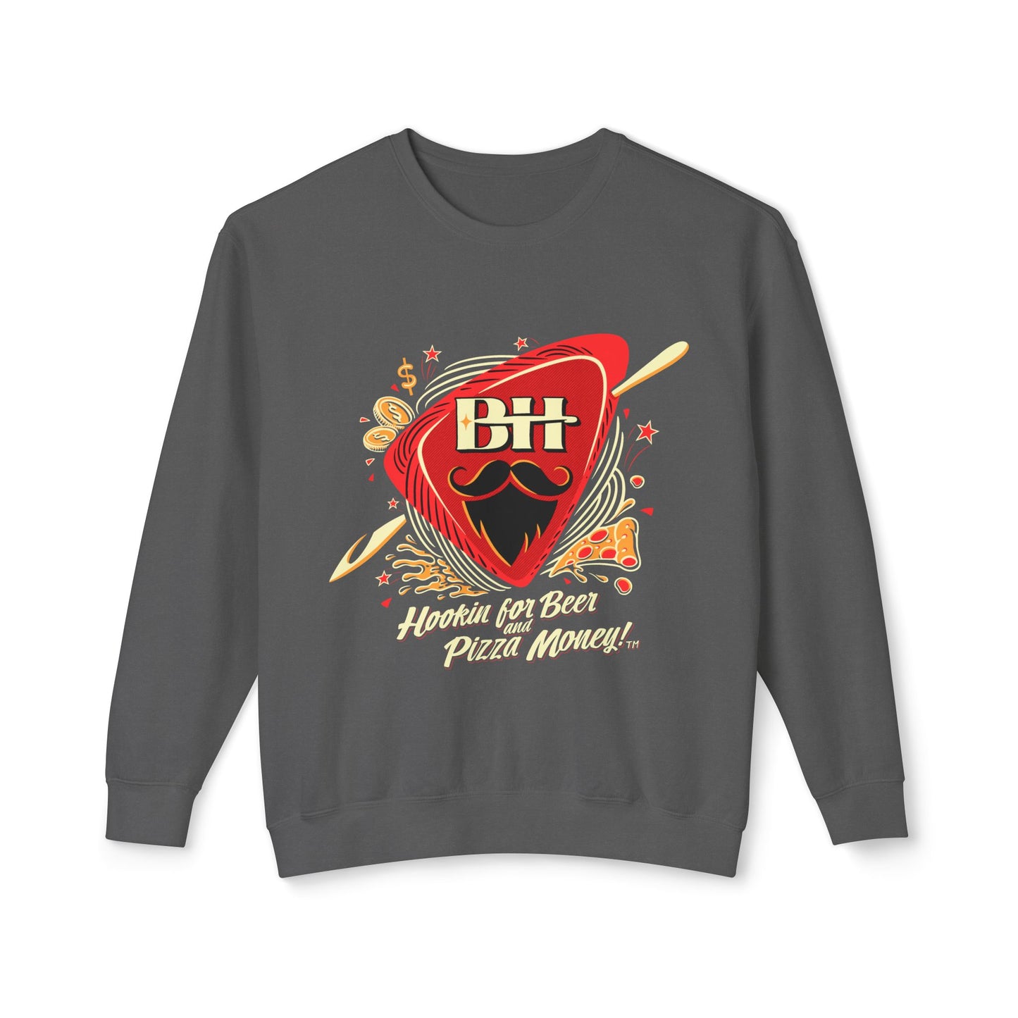 Pizza & Beer Crewneck Sweatshirt — "Hookin' for Beer Pizza Money!"