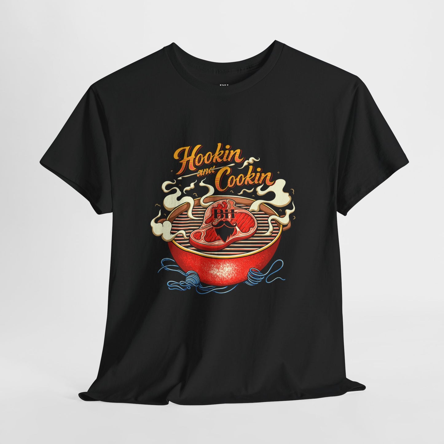 Grillmaster BBQ T‑Shirt — "Hookin' & Cookin'" Vintage Barbecue Graphic Tee