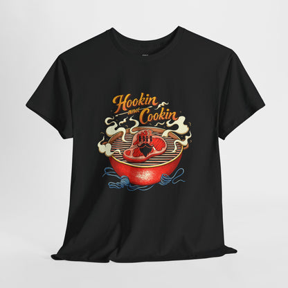 Grillmaster BBQ T‑Shirt — "Hookin' & Cookin'" Vintage Barbecue Graphic Tee