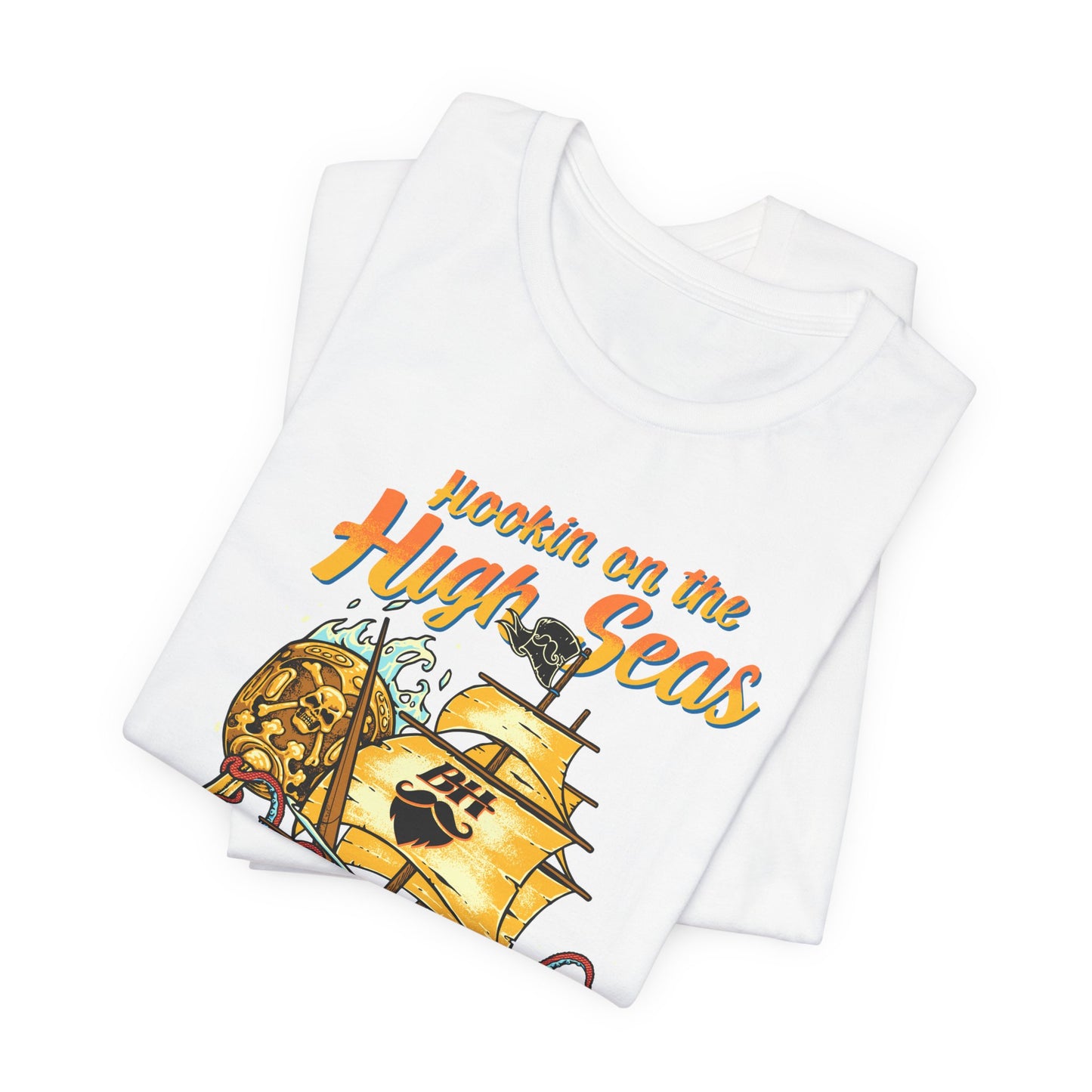 Hookin' on the High Seas T-Shirt — Retro Pirate Ship & Kraken Fishing Tee