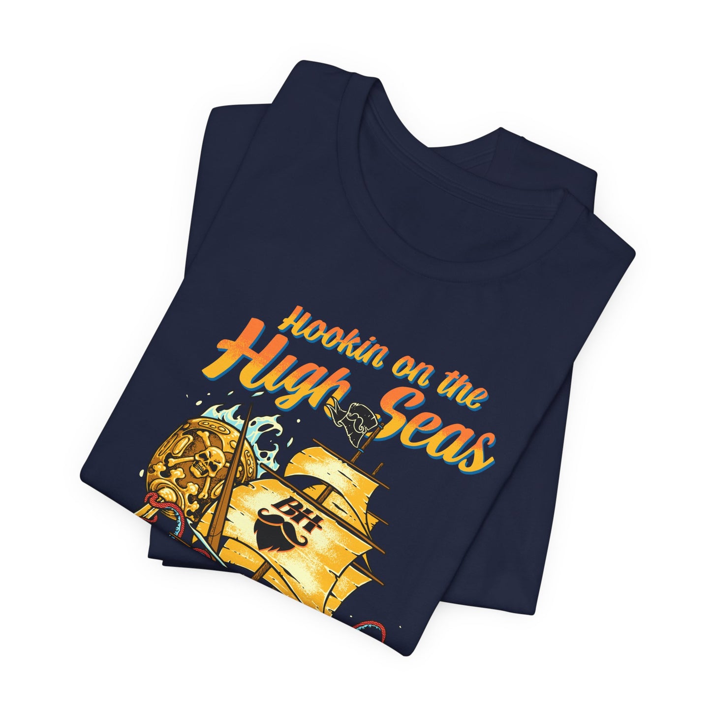 Hookin' on the High Seas T-Shirt — Retro Pirate Ship & Kraken Fishing Tee