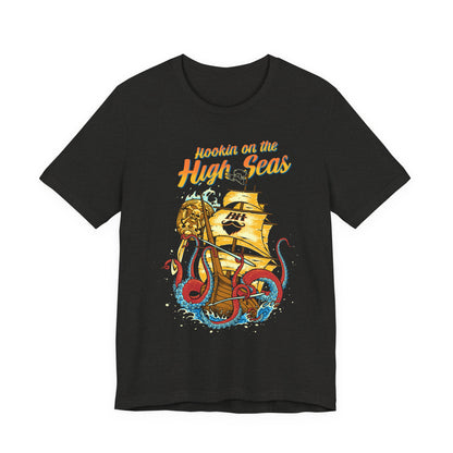 Hookin' on the High Seas T-Shirt — Retro Pirate Ship & Kraken Fishing Tee