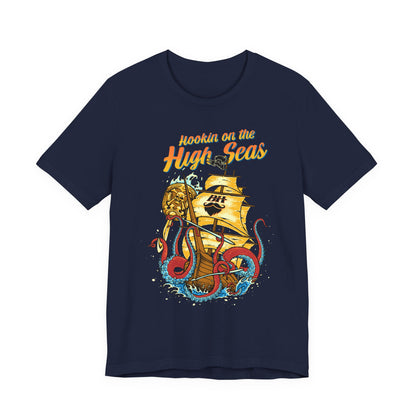 Hookin' on the High Seas T-Shirt — Retro Pirate Ship & Kraken Fishing Tee