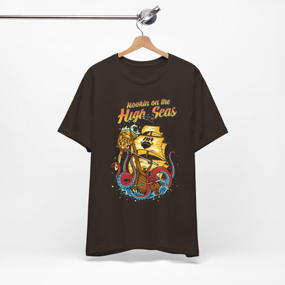 Hookin' on the High Seas T-Shirt — Retro Pirate Ship & Kraken Fishing Tee